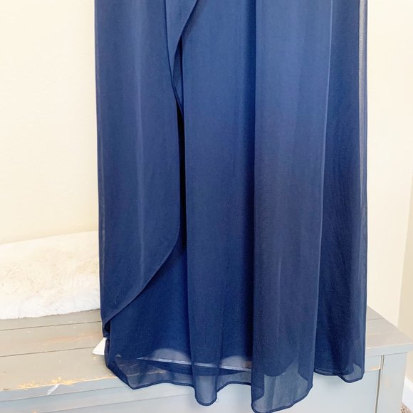 Adrianna Papell | Women's Navy Blue Lace & Chiffon Evening Gown | Size: 8 - Picture 3 of 13